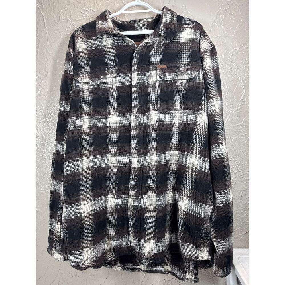 Orvis Heavyweight Flannel Plaid Shacket Shirt‎ Jacket Brown Mens Size XXL